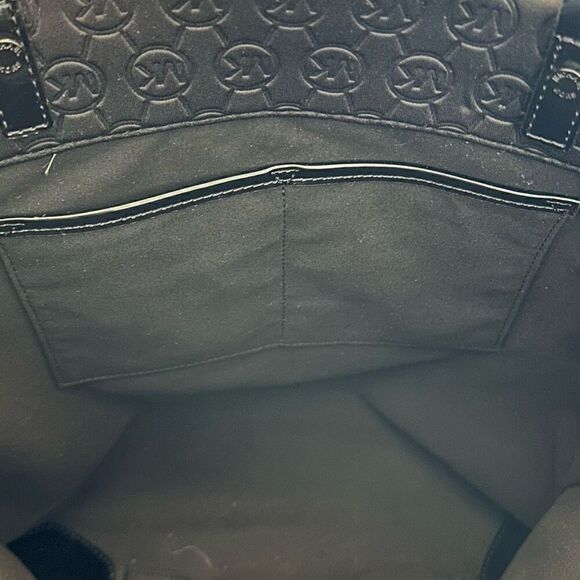 Michael Kors Signature Logo Embossed Neoprene Tote Shoulder Bag Black Large - Picture 7 of 9